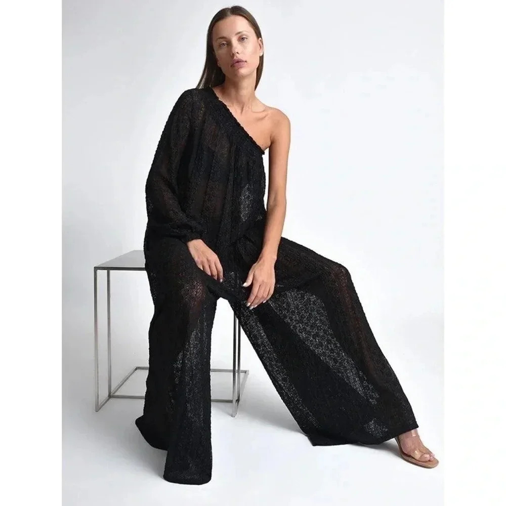 NWT Free People Muche Muchette Valentino Lace Wide-Leg Jumpsuit Black